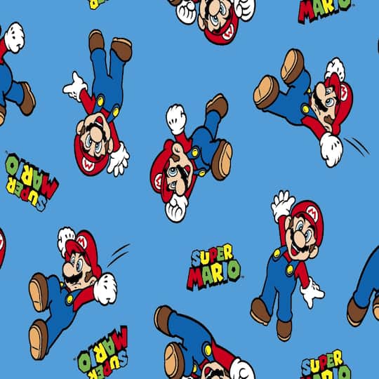 Nintendo&#xAE; Super Mario&#x2122; on Blue Cotton Fabric
